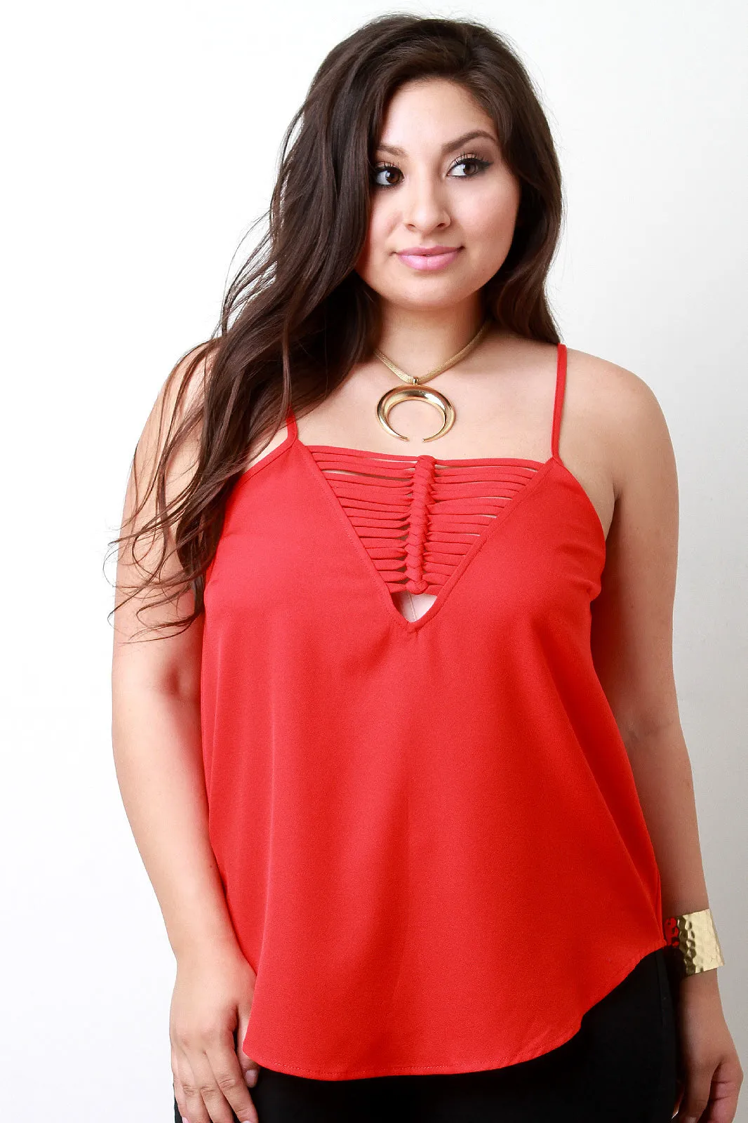 Knotted V-Neck Spaghetti Strap Top