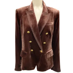 L'Agence Brown Kenzie Double Breasted Velvet Blazer