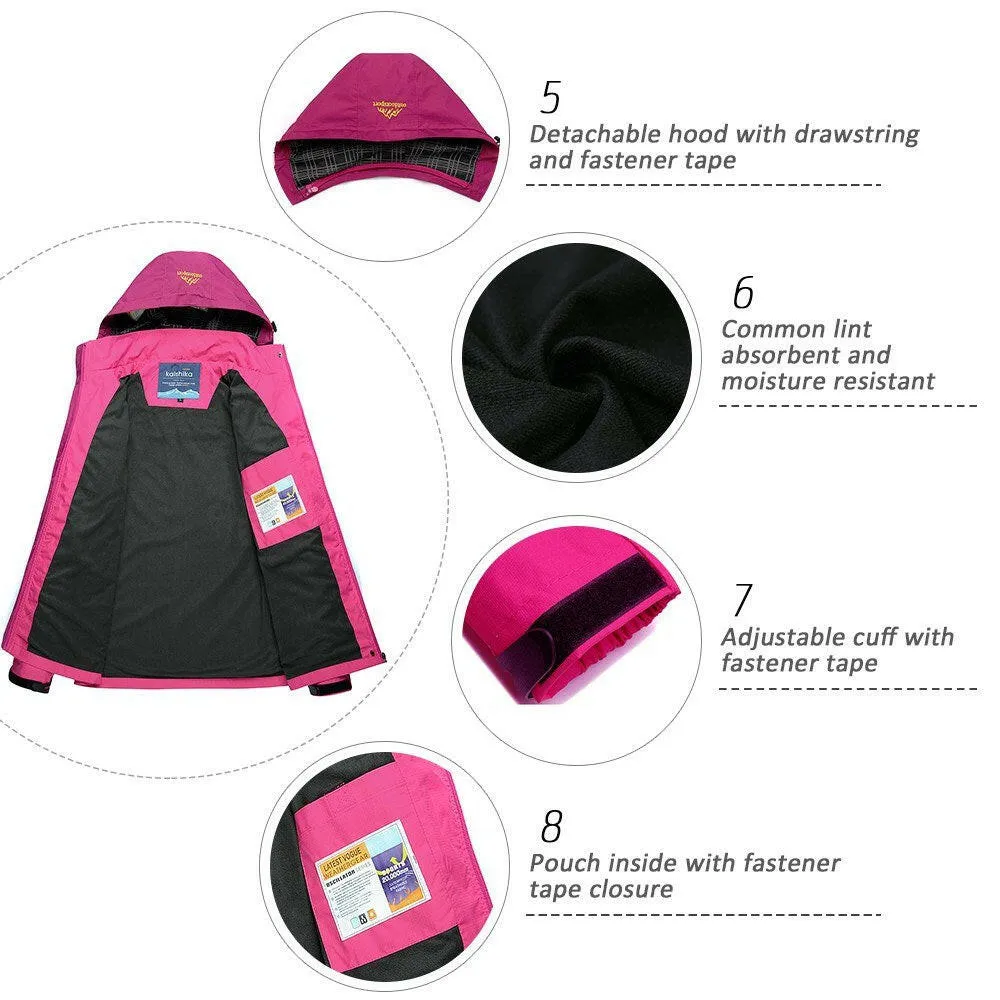 Lixada Waterproof Windproof Detachable Hooded Jacket  for Women