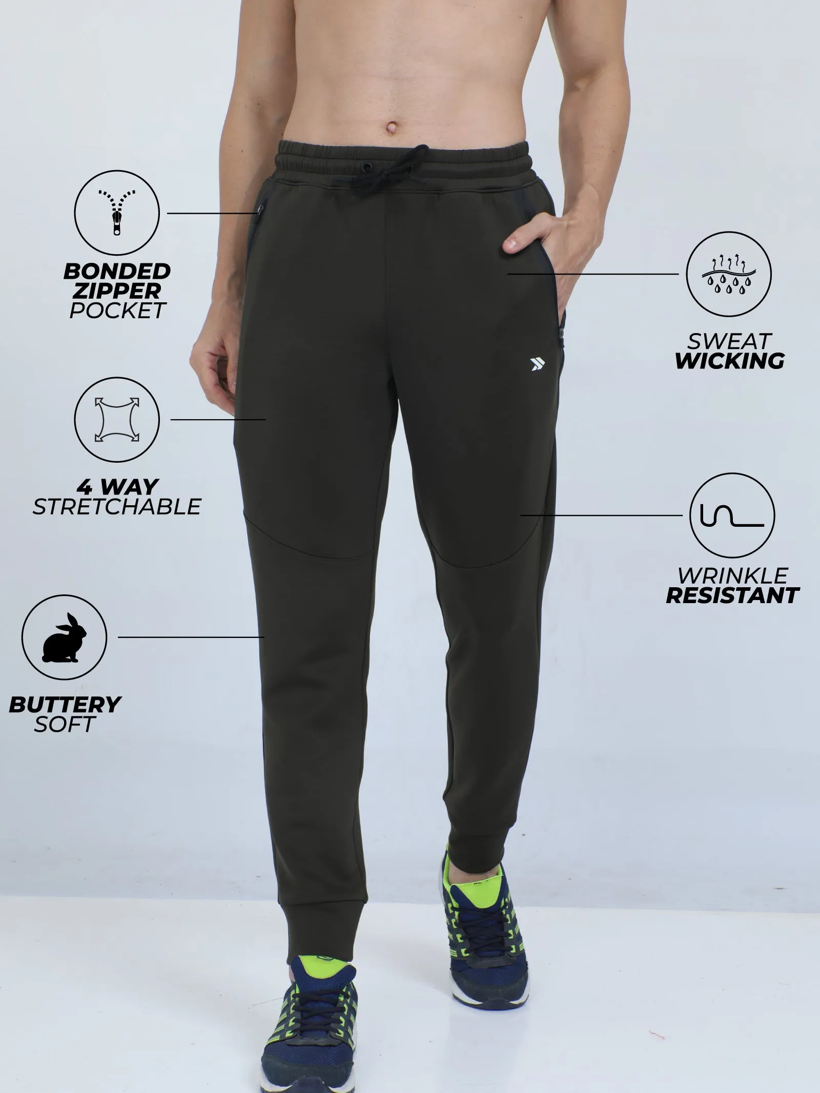 Men's Quick Dry Fitness Jogger Pants With Zipper Pockets