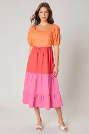 Multi Citrus Colorblock Tiered Midi Dress