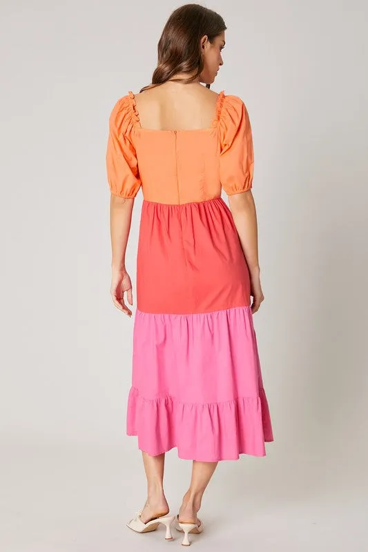 Multi Citrus Colorblock Tiered Midi Dress