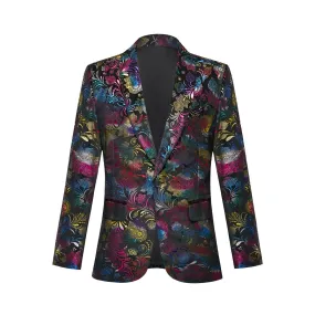 Multicolor Floral Pattern Velvet Casual Blazer