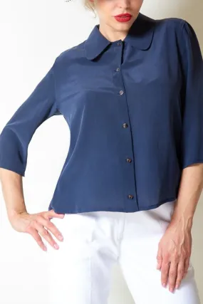 Navy Silk Blouse