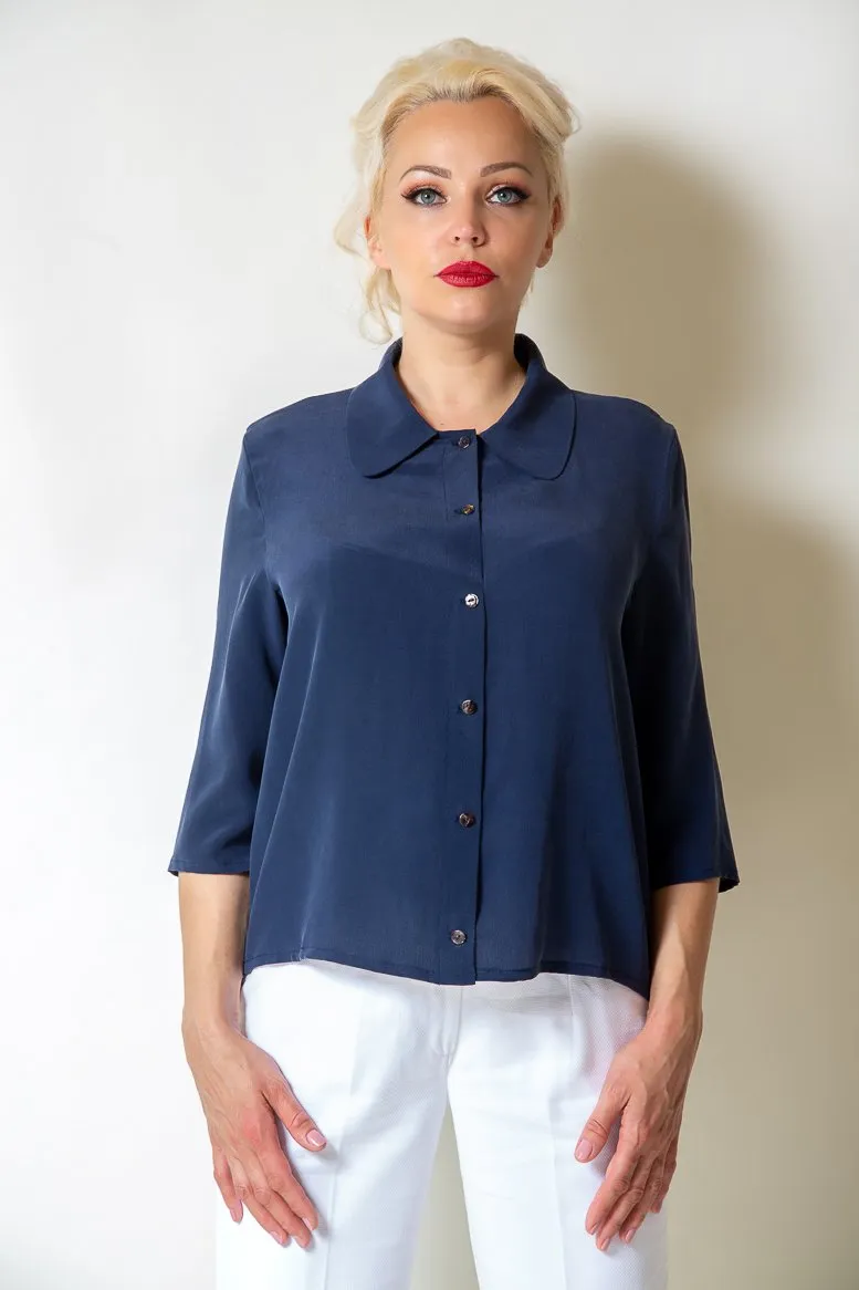 Navy Silk Blouse