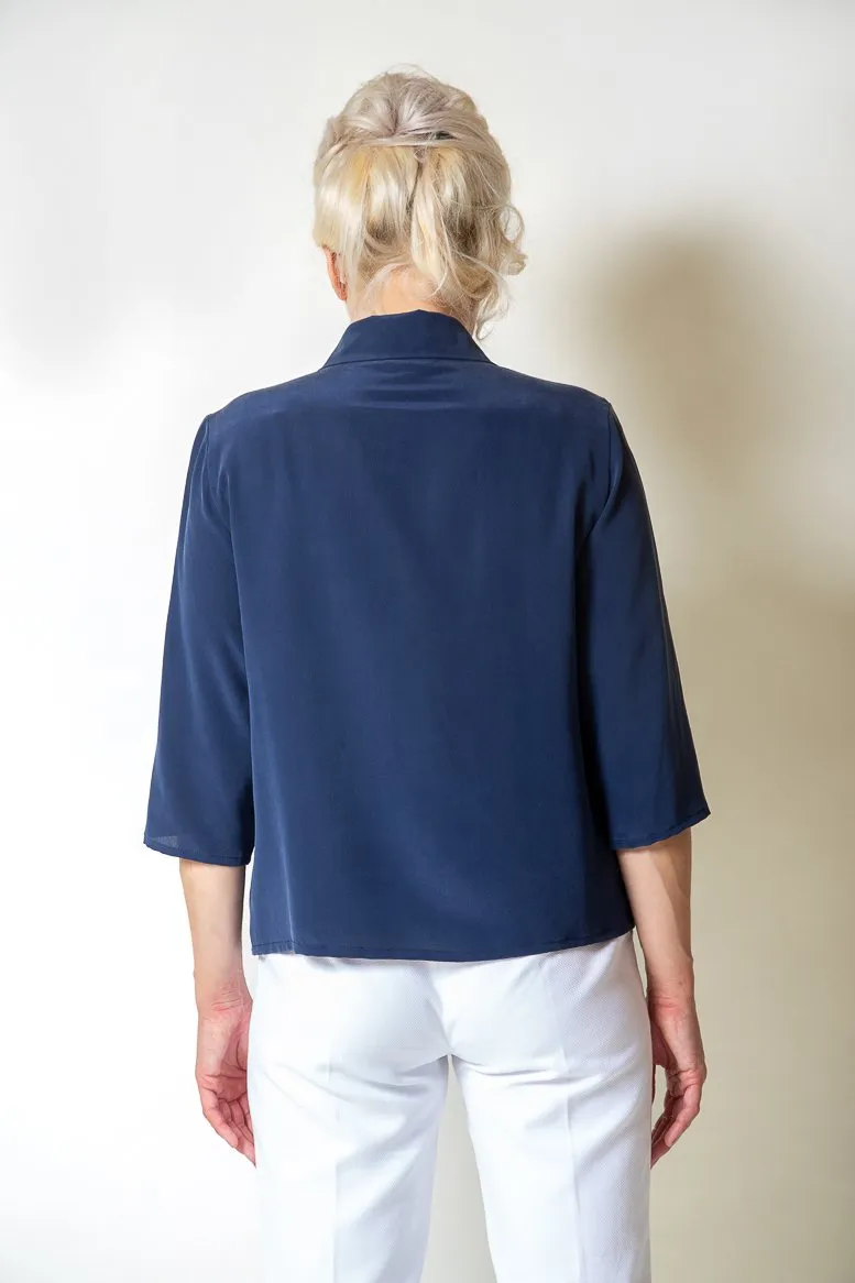 Navy Silk Blouse