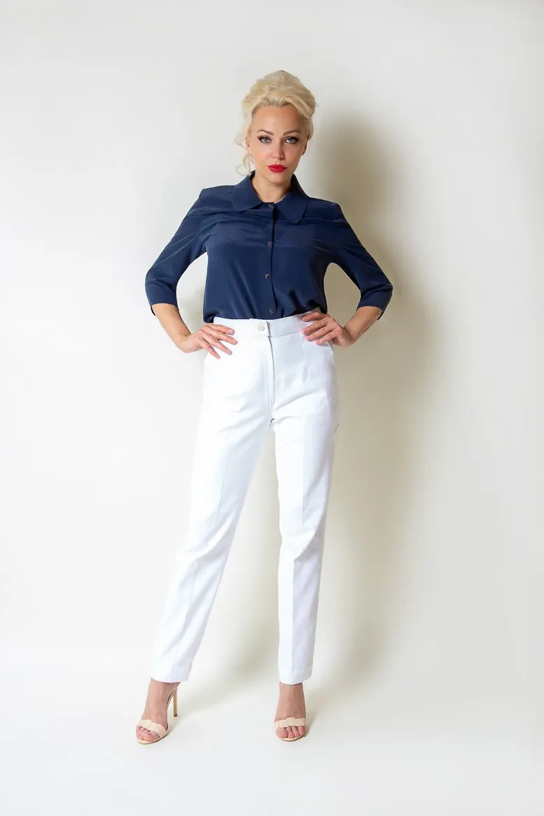 Navy Silk Blouse