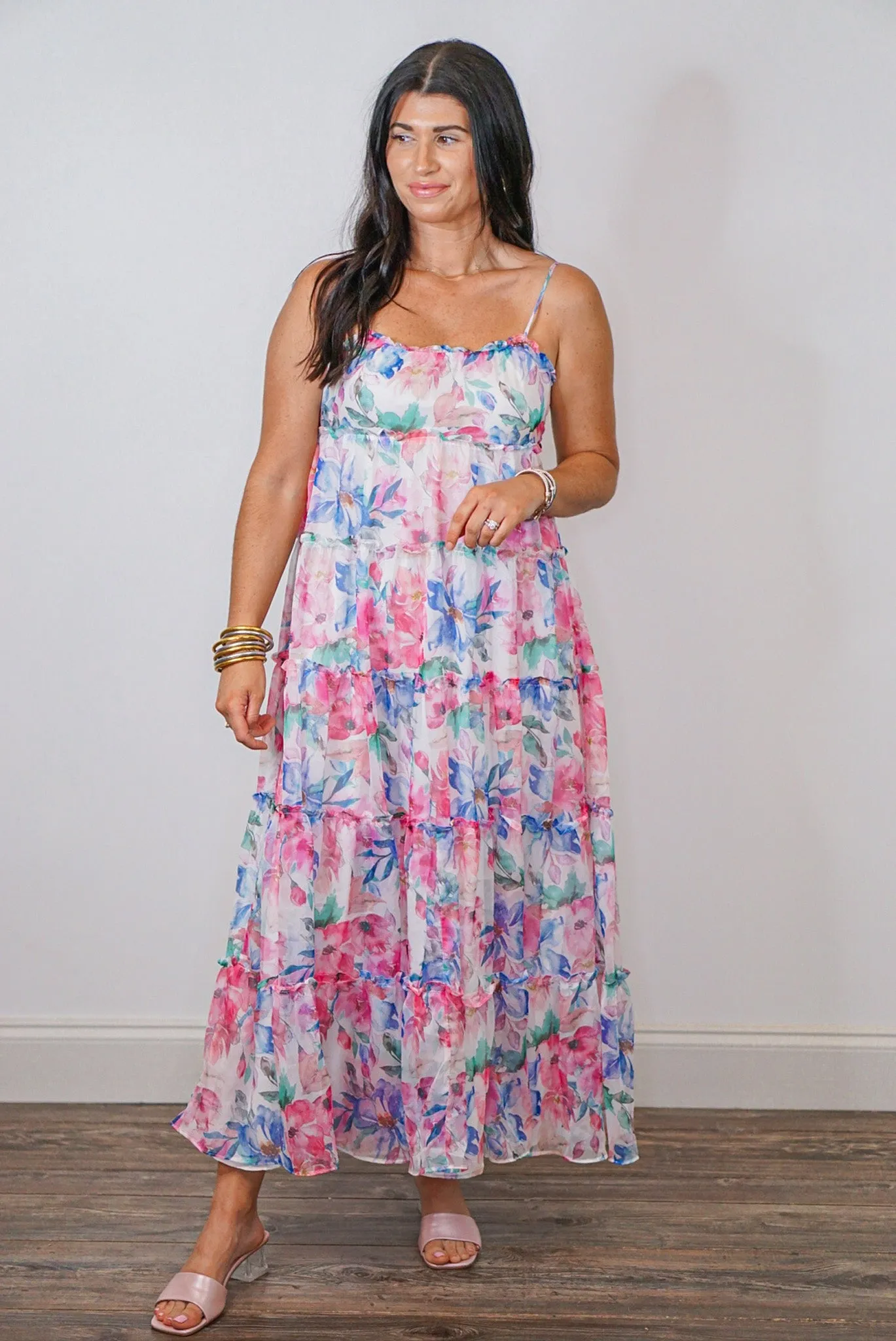 Pastel Blooms Multicolor Midi Dress