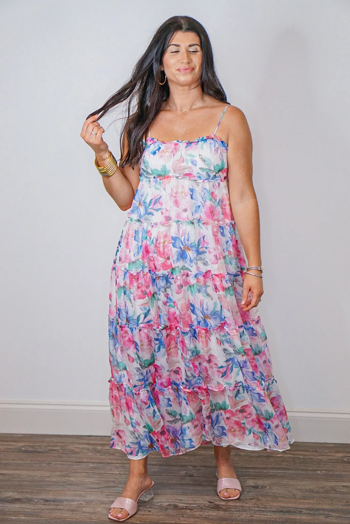 Pastel Blooms Multicolor Midi Dress