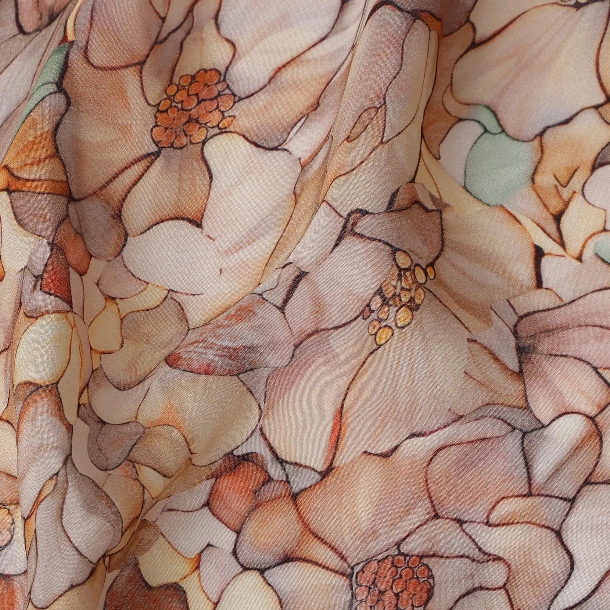 Peach Cream Viscose Digital Printed Fabric with Watercolor Floral Design, 110 cm Width-D21310