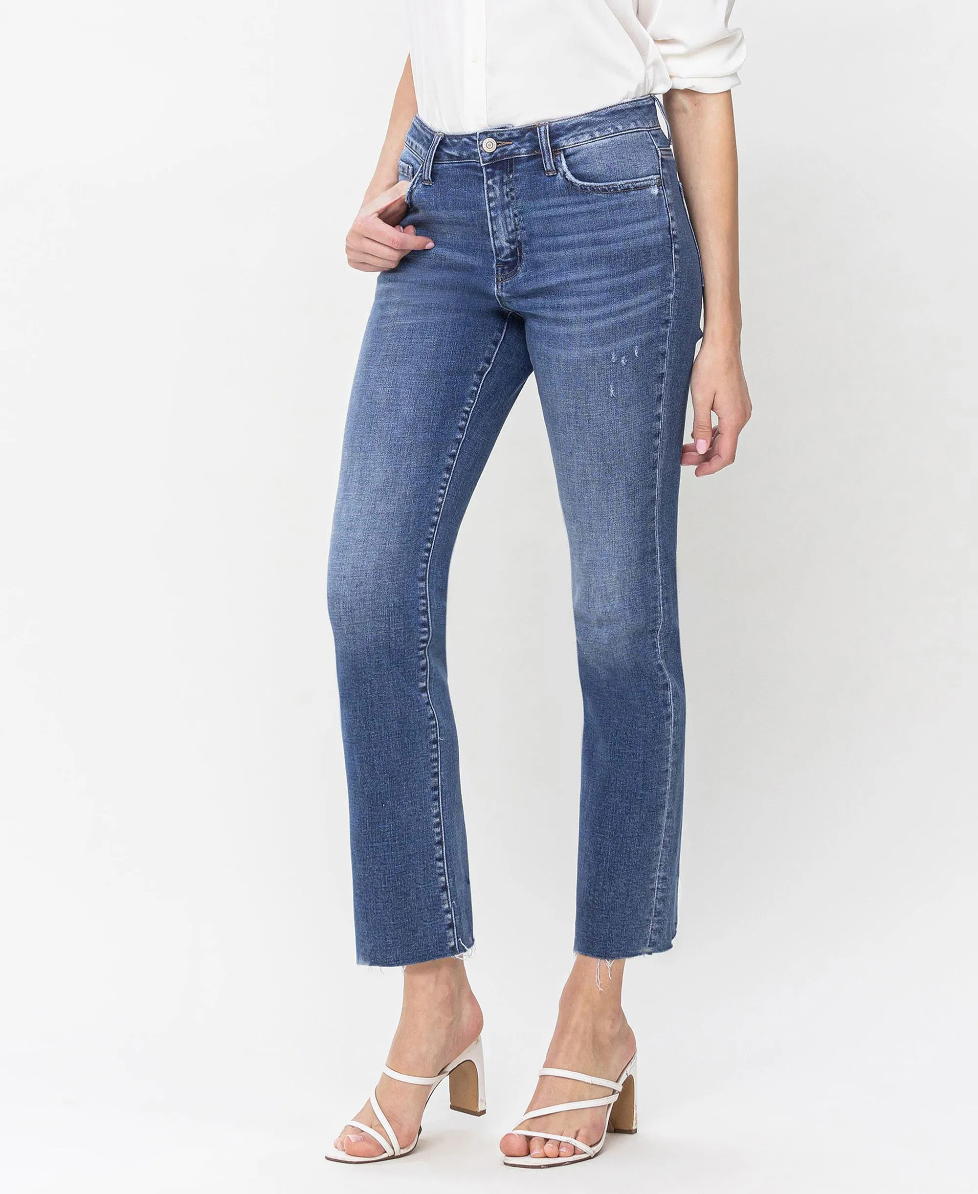 Prudent - High Rise Raw Hem Straight Jeans