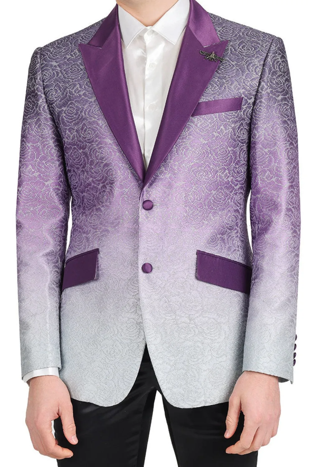 Purple Ombre with Silver Floral Fusion Dazzling Prom Blazer