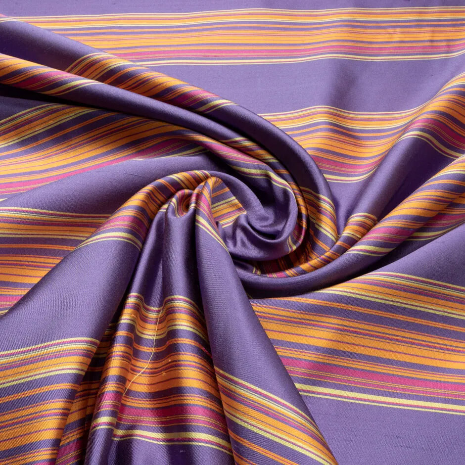 Purple, Yellow, Pink Striped Silk Shantung