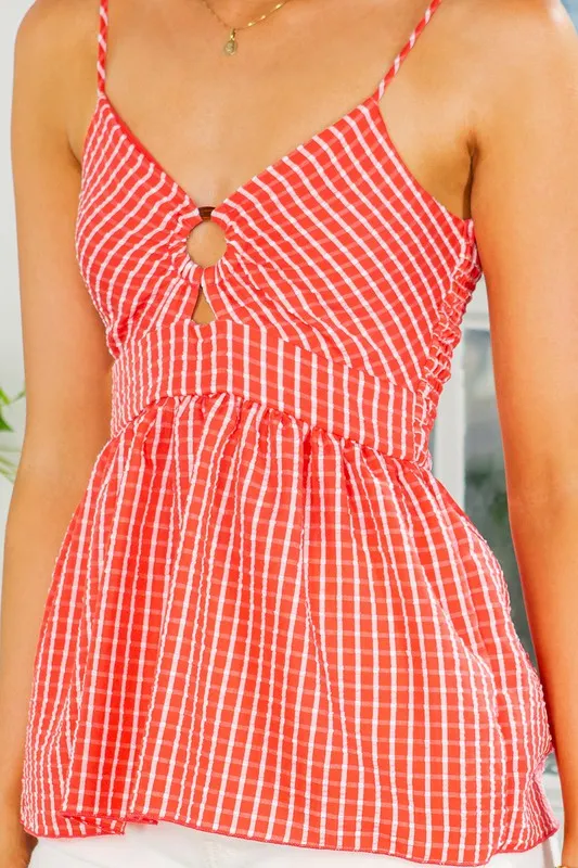 Serenity Smocked Back Gingham Peplum Top