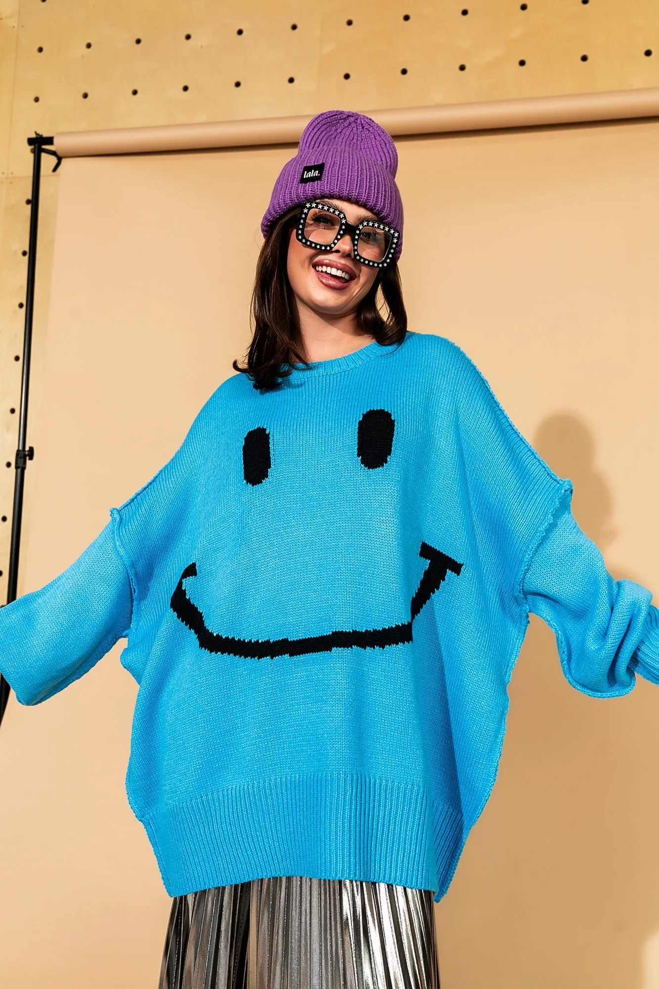 Serotonin Smile Oversized Knit in Blue