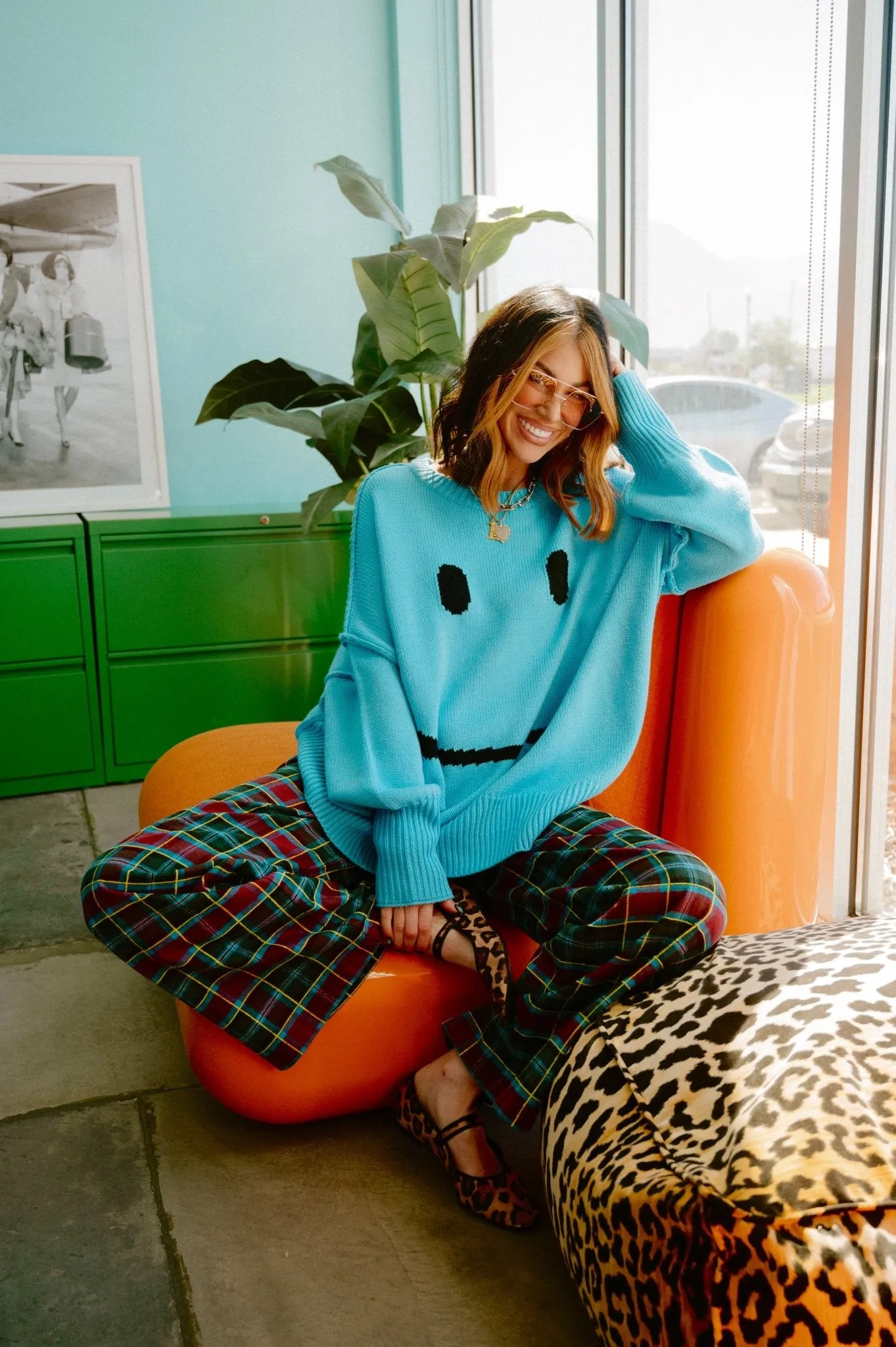 Serotonin Smile Oversized Knit in Blue