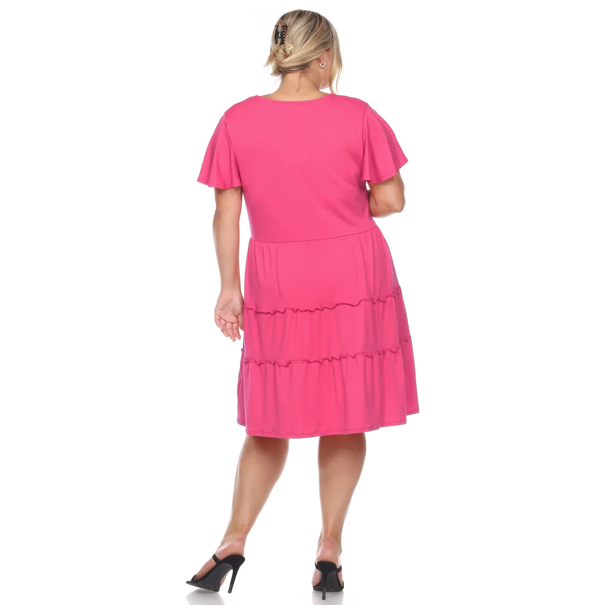 Short Sleeve V-neck Tiered Dress - Plus