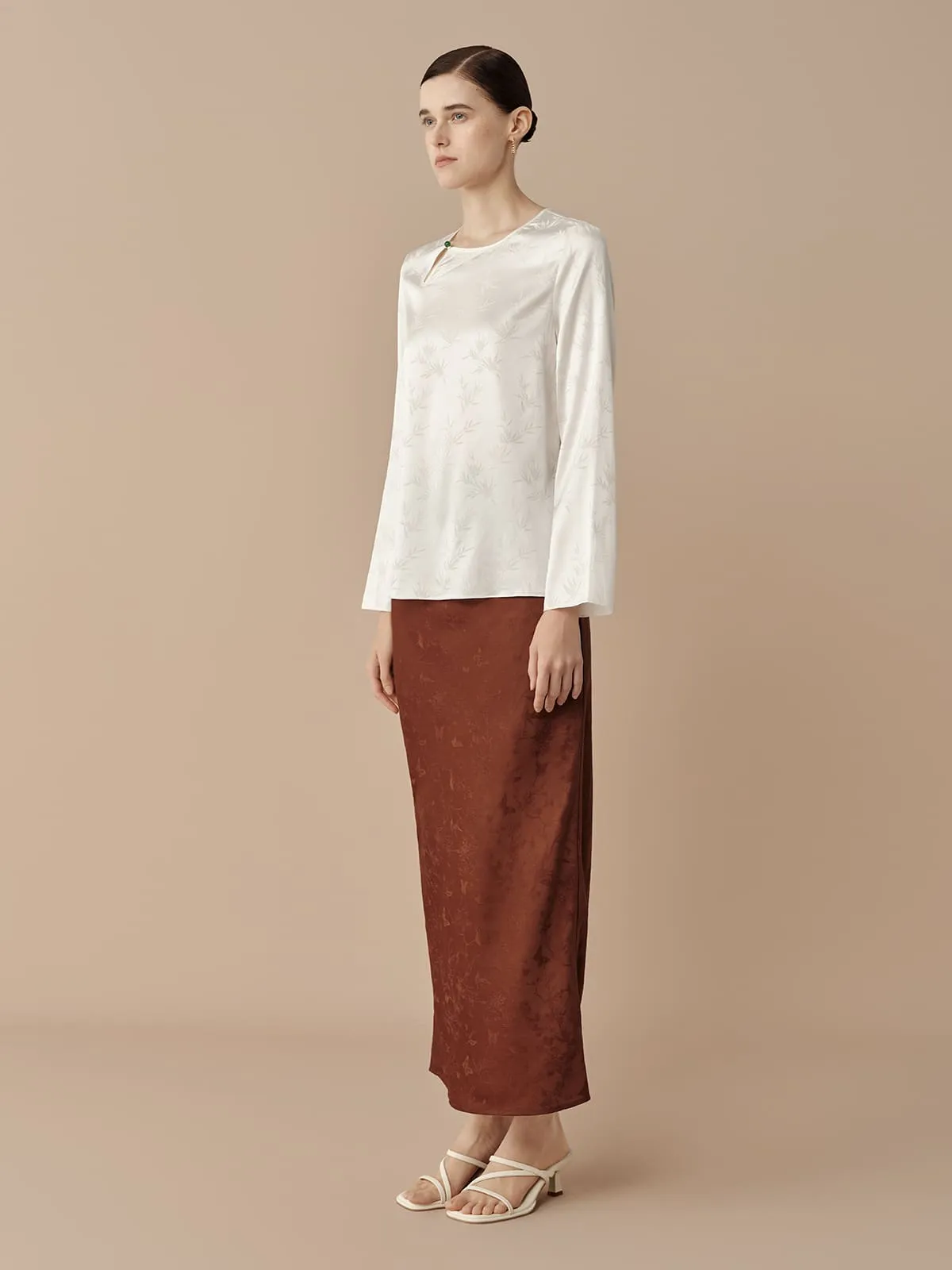 SILKINC Long Sleeved Silk Jacquard Long Top