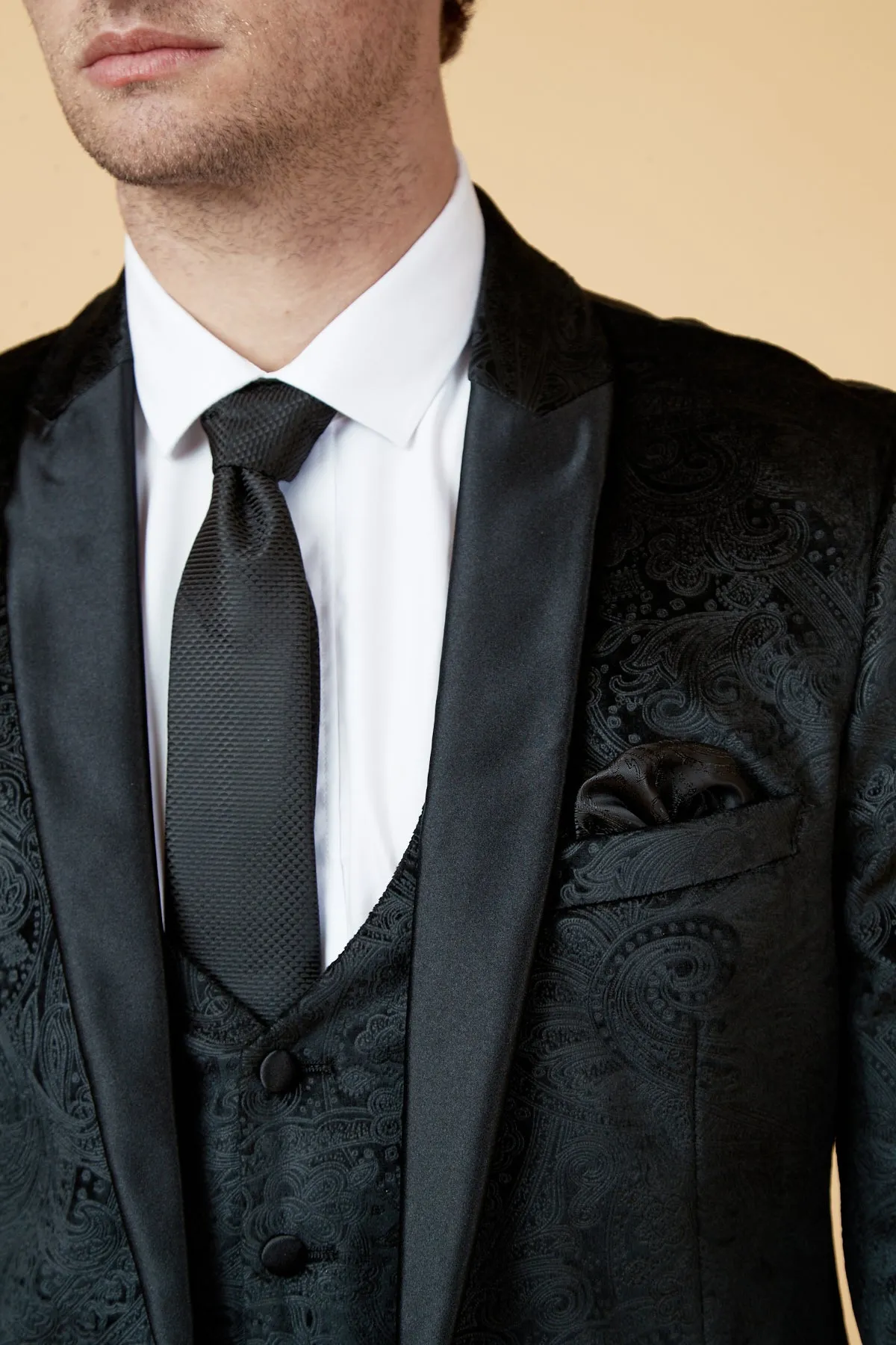 SIMON - Black Velvet Tux Lapel Jacquard Blazer