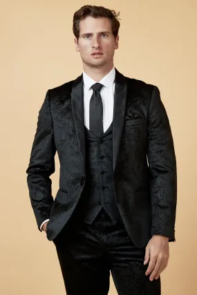 SIMON - Black Velvet Tux Lapel Jacquard Blazer