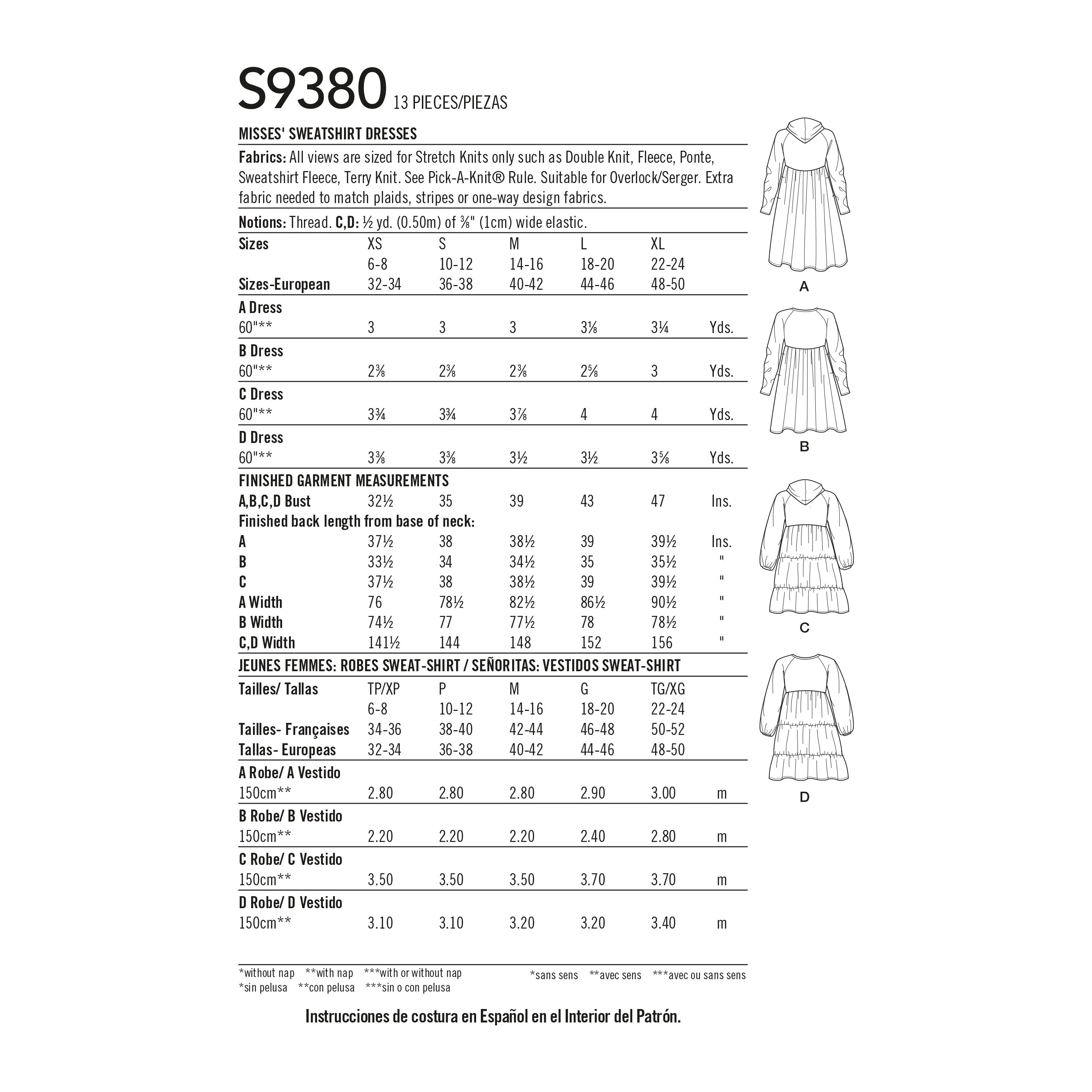 Simplicity Pattern 9380 Miss Sweatshirt Dress