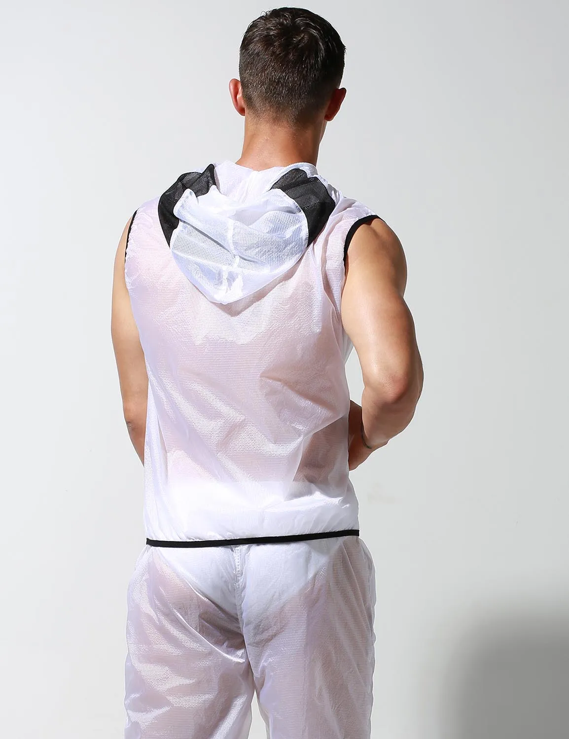 Translucent Quick-Dry Sport Sleeveless Hooded Jacket S2901