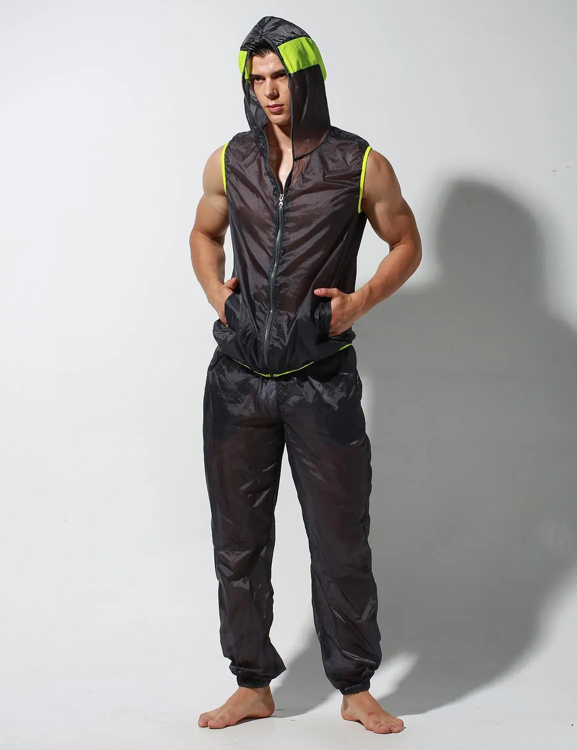 Translucent Quick-Dry Sport Sleeveless Hooded Jacket S2901