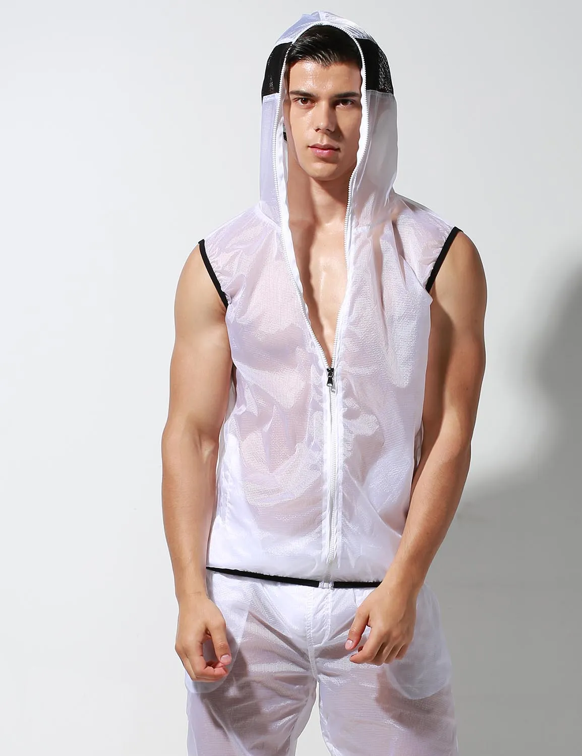 Translucent Quick-Dry Sport Sleeveless Hooded Jacket S2901