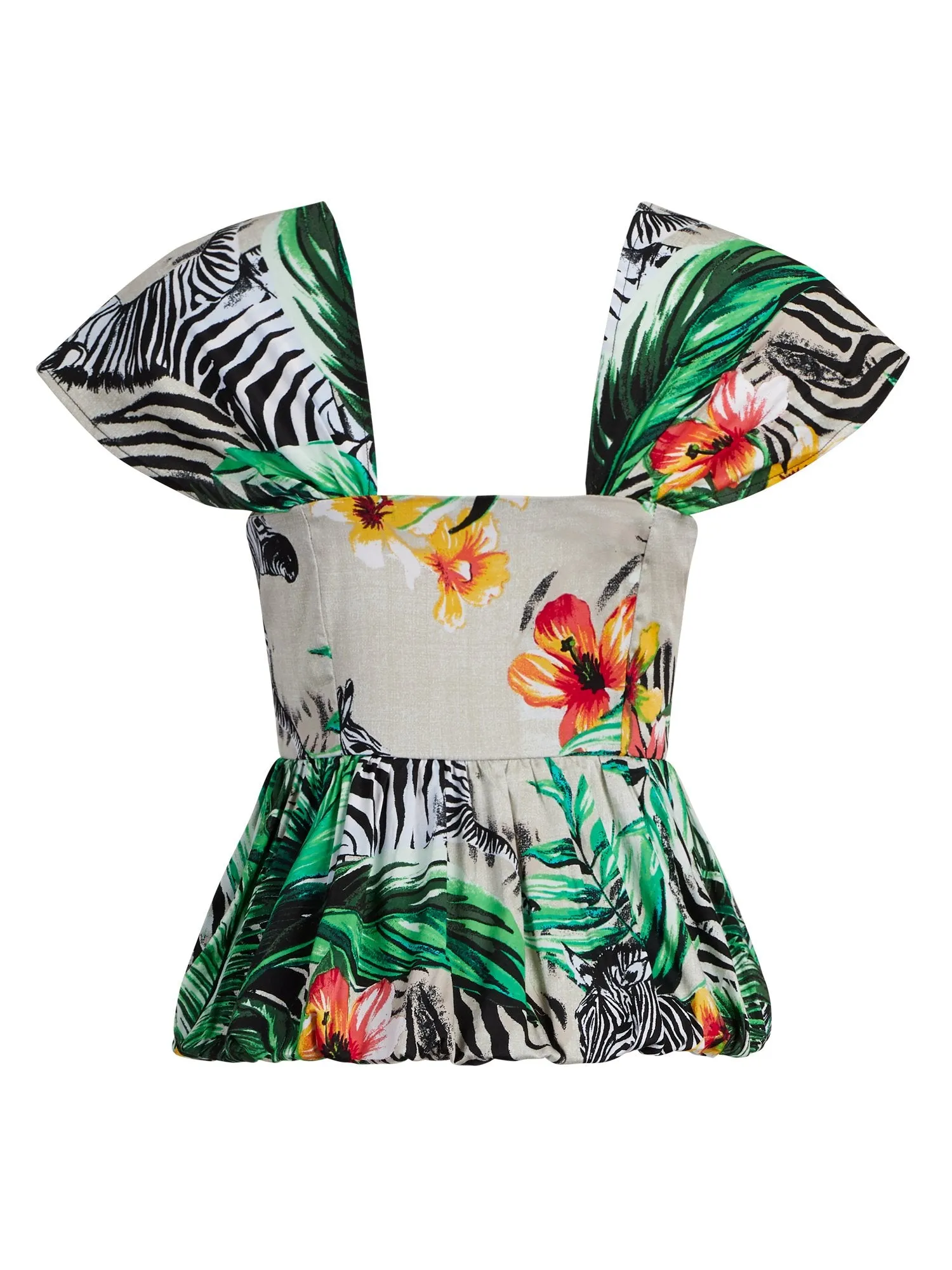 Tropical-Print Peplum Top