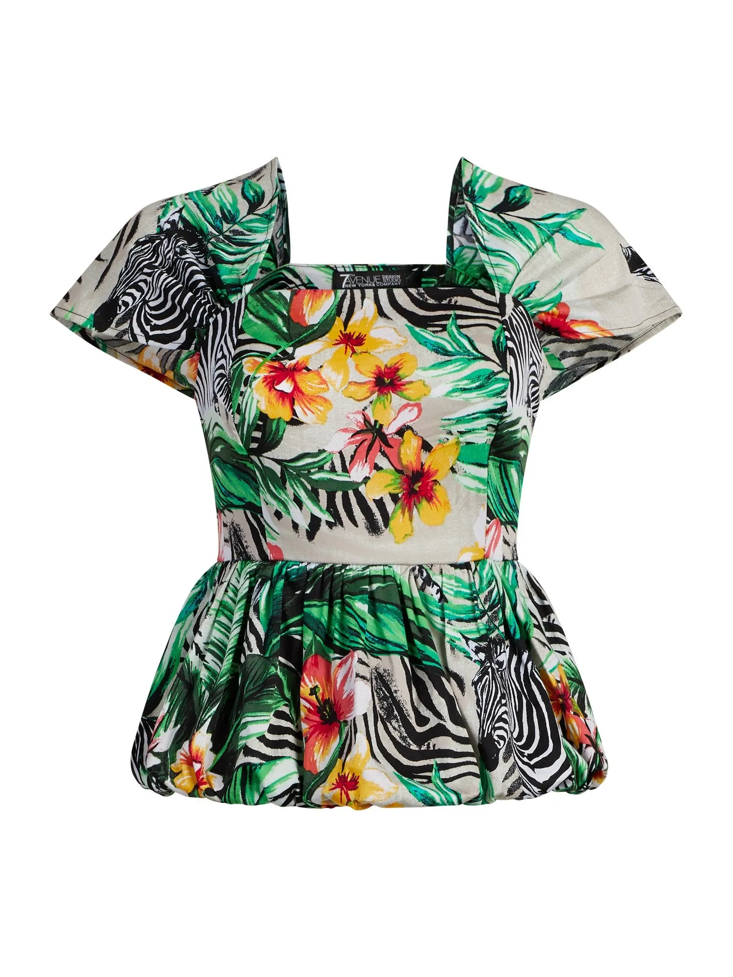 Tropical-Print Peplum Top