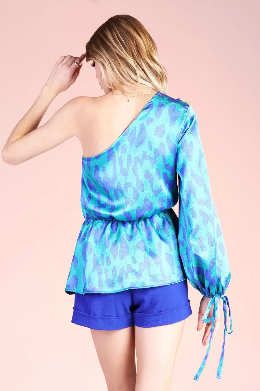 Vibrant Leopard One Sleeve Peplum Top - Final Sale