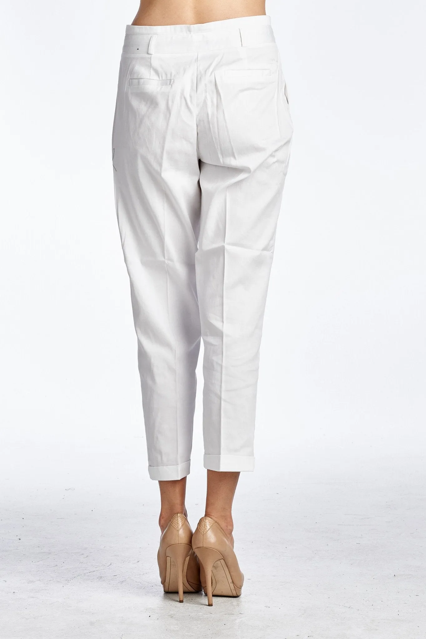 Women's White Stretch Capris