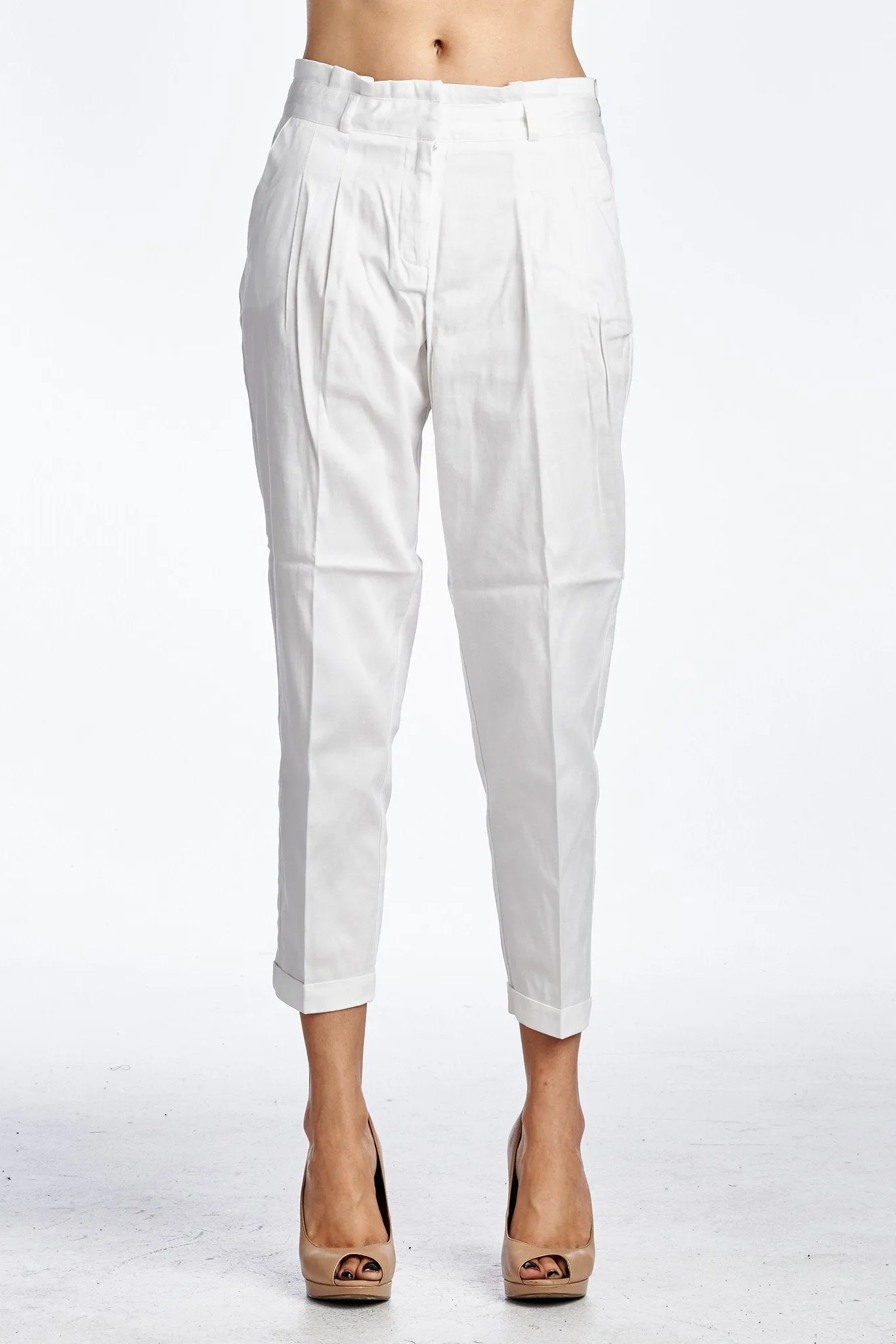 Women's White Stretch Capris